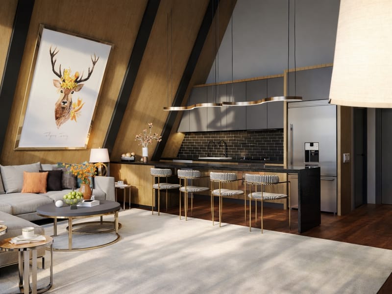 Bungalov salon ve mutfak – Erbayraktar İç Mimarlık
