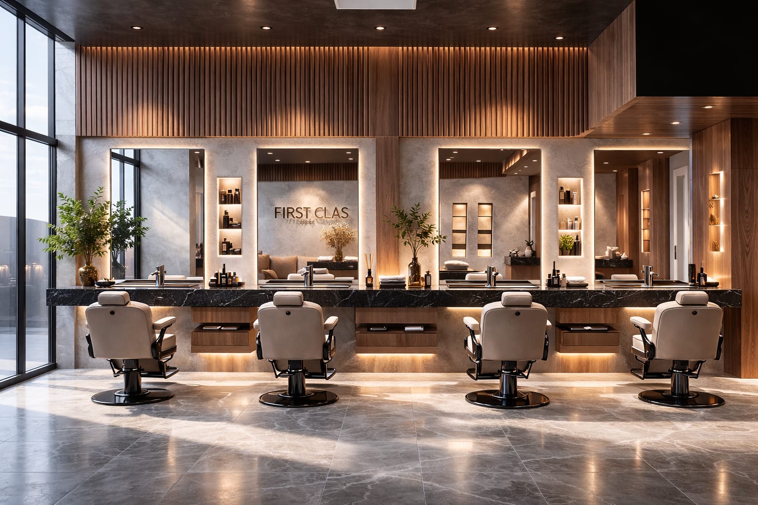First Class Kuaför salon genel görünümü – Erbayraktar İç Mimarlık