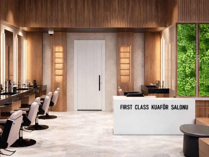 First Class Kuaför resepsiyon bankosu – Erbayraktar İç Mimarlık