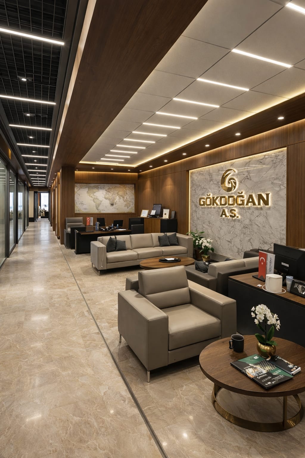 Gökdoğan ofis ve karşılama alanı – Erbayraktar İç Mimarlık
