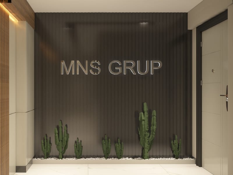 MNS Grup Ofis logo duvarı – Erbayraktar İç Mimarlık