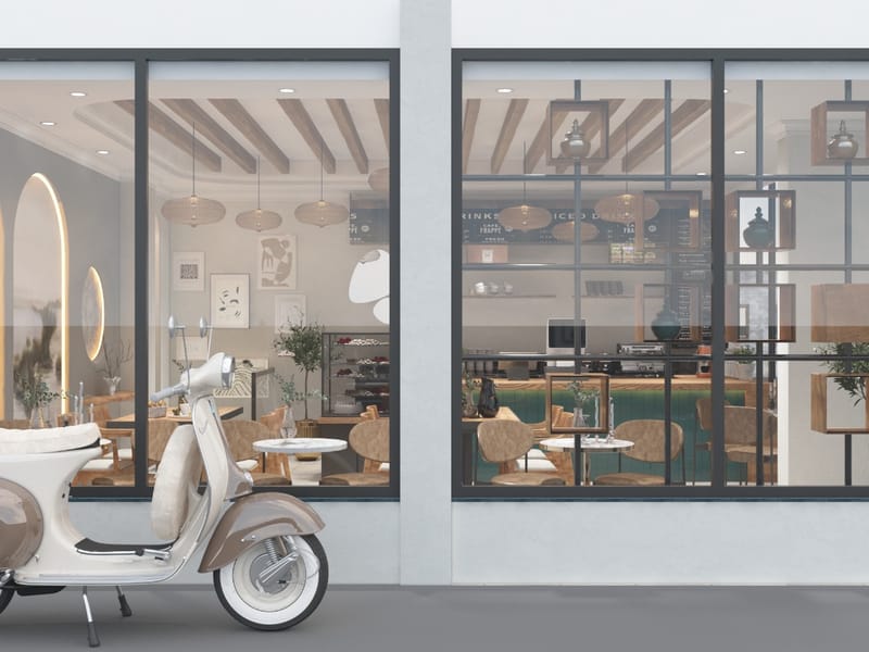 Owster Cafe dış cephe ve vitrin – Erbayraktar İç Mimarlık