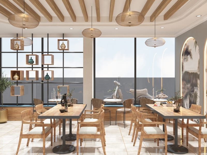 Owster Cafe pencere kenarı oturma alanı – Erbayraktar İç Mimarlık