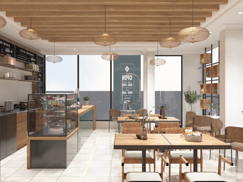 Owster Cafe servis tezgâhı ve oturma alanı – Erbayraktar İç Mimarlık