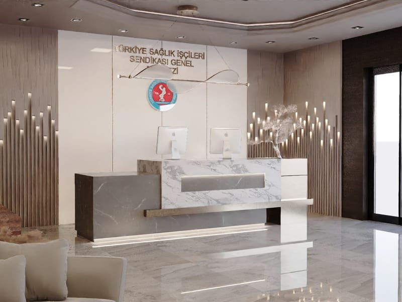 Türkiye Sağlık İşçileri Sendikası resepsiyon bankosu – Erbayraktar İç Mimarlık